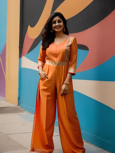 Confident Indian Bhabhi in Bold Orange Salwar Kameez