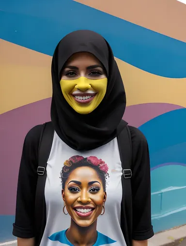 Confident Niqab Girl in Front of Mural