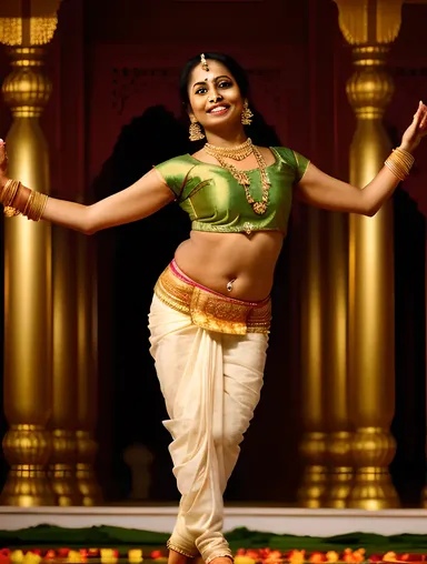 Contemplative Mohiniyattam Dance in Serene Temple Setting