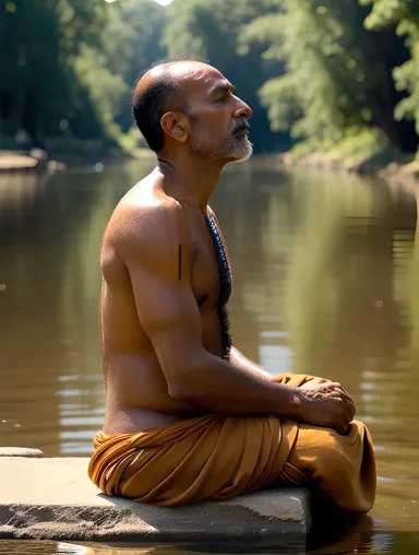 Contemplative Sadhu by River Wallpaper HD