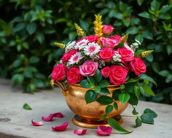 Copper Pot Shradhanjali Flower Arrangement with Greenery PNG