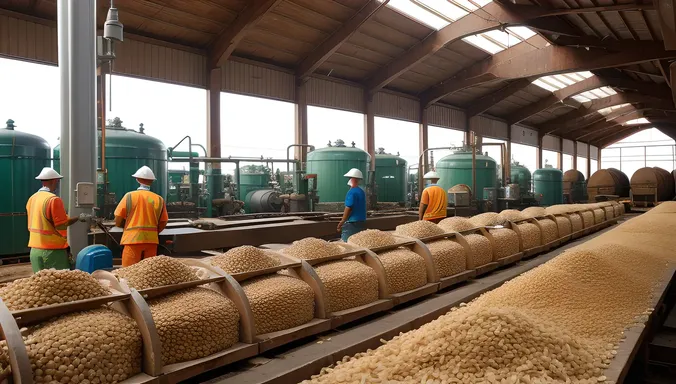Copra Processing Facility with Industrial Backdrop