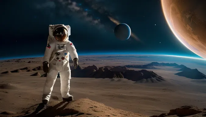 Courageous Astronaut Explores Distant Planet Unflaggingly