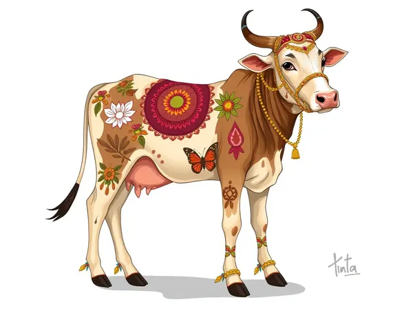 Cow's Body with Pongal Tattoos and Decorations PNG