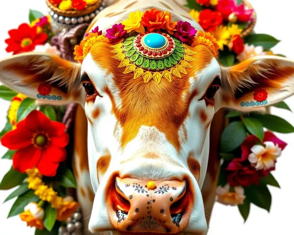 Cow's Face with Pongal Decoration and Flowers PNG