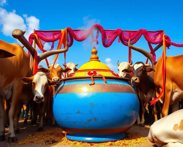 Cows Gather Around Pongal Pot with Festive Atmosphere PNG