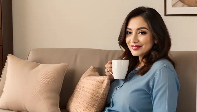 Cozy Beauty Aunty with Warm Smile and Coffee