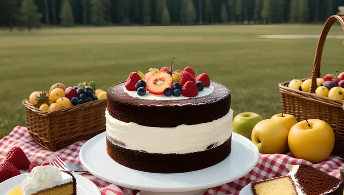 Cozy Black Forest Cake at Rustic Outdoor Picnic