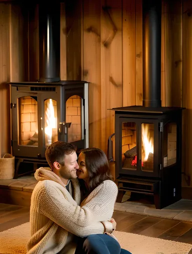 Cozy Cabin Hug for Warm Couple Moment