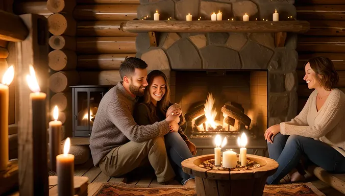 Cozy Cabin Pre-Wedding Shoot Emphasizes Warmth and Love.