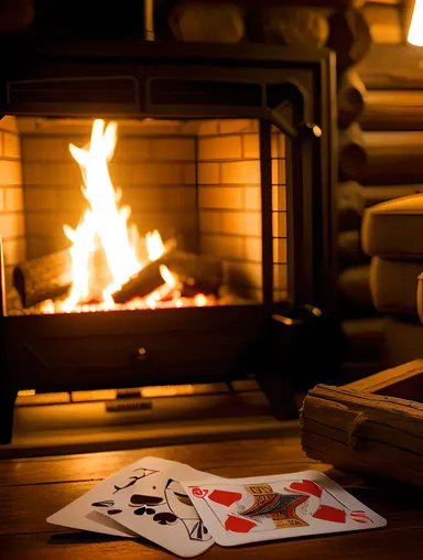Cozy Cabin Rummy Game with Crackling Fireplace