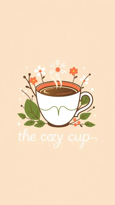 Cozy Cafe Logo with Coffee and Leaves Vector Design