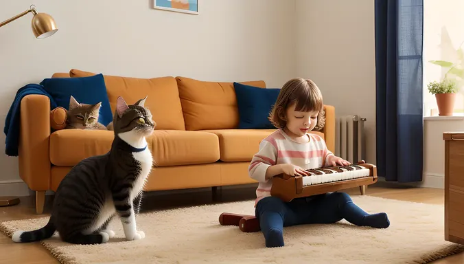 Cozy Cat Playm Piano in Living Room