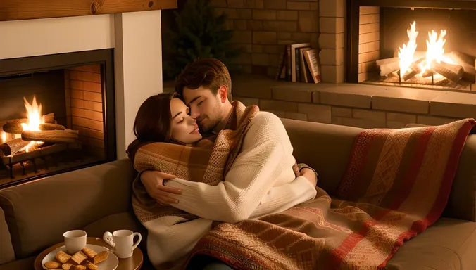 Cozy Couch Scene with Girl and Boy's Snuggle Time