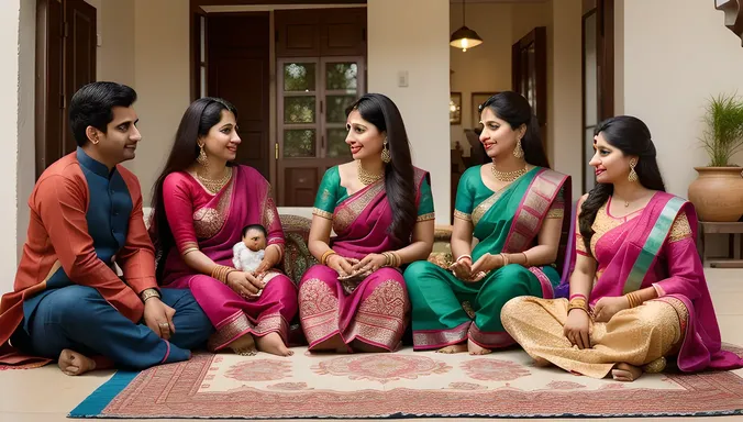 Cozy Deshi Bhabhi Scene with Family on Traditional Rug