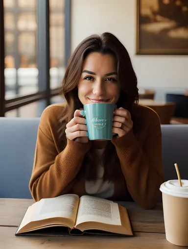 Cozy Freckled Person with Book and Coffee