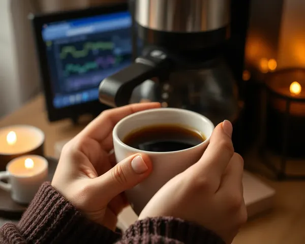Cozy Hands with Warm Cup and Gentle Hum of Coffee Maker