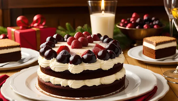 Cozy Holiday Dinner Black Forest Cake Served