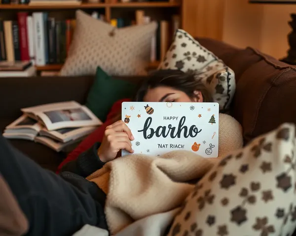 Cozy Living Room Scene with Barho Card and Book Nook