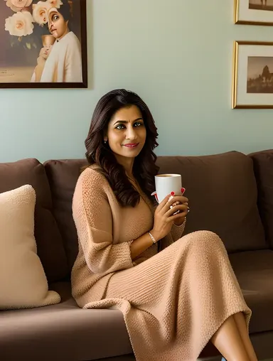 Cozy Living Room Scene with Bhabhi and Family Photos