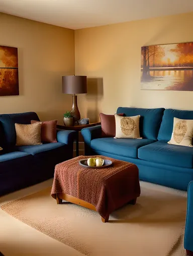 Cozy Living Room Scene with Crockpot and Throw Blankets