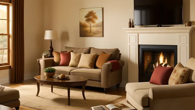 Cozy Living Room with Bowl of Sheer Khurma and Fireplace