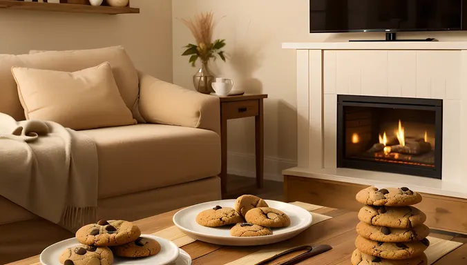 Cozy Living Room with Tea and Freshly Baked Cookies