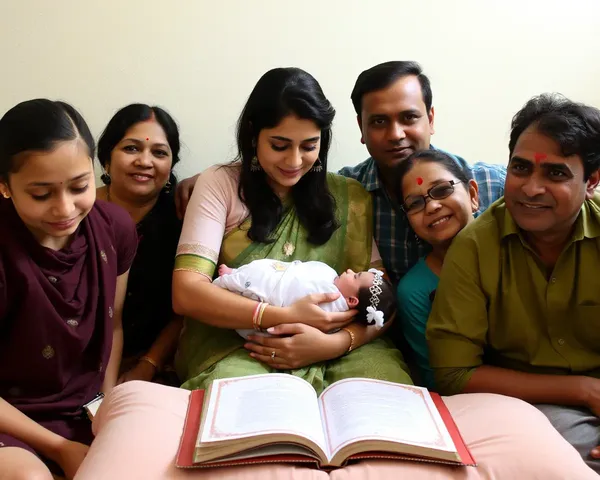 Cozy Namkaran Scene with Newborn and Family Gathered Around