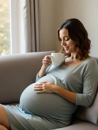 Cozy Pregnant Girl with Book and Tea