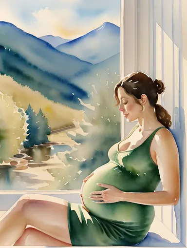 Cozy Pregnant Woman in Rustic Setting