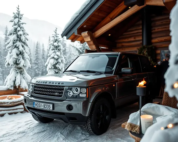 Cozy Range Rover in Snowy Mountain Lodge with Fire