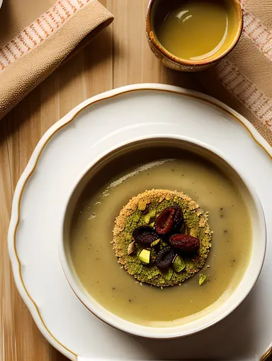 Cozy Still Life of Sheer Khurma with Golden Syrup and Textiles