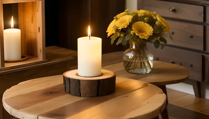 Cozy Table Setting with Reclaimed Plywood and Fresh Flowers