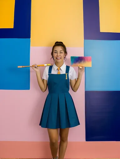 Creative School Girl Paints with Colors and Canvas