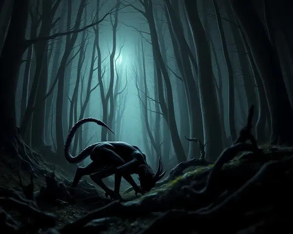 Creepy Black Devil in Dark Eerie Forest Landscape Wallpaper