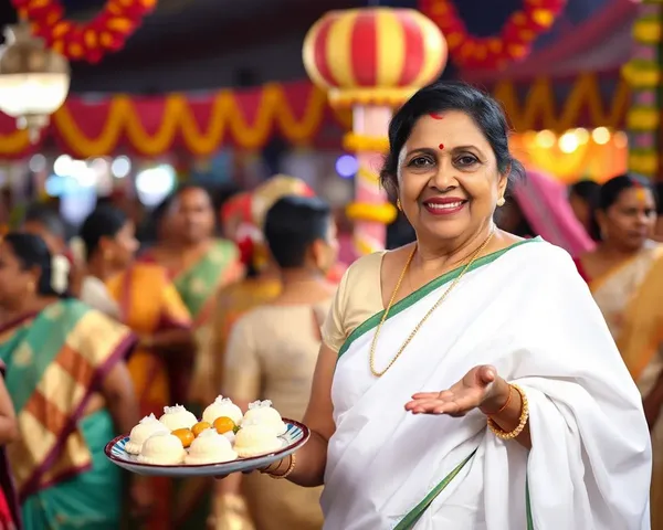 Crisp White Saree Aunty with Traditional Sweets