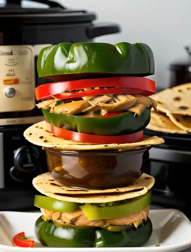 Crockpot Recipe Display with Chicken Fajitas and Tortillas