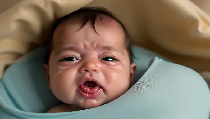 Crying Baby's Tear-Stained Face in Soft Focus