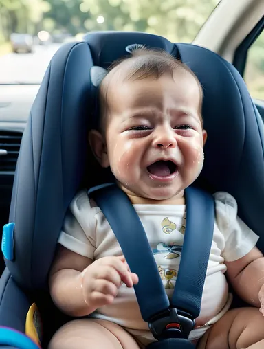 Crying Baby in Car Seat on Highway