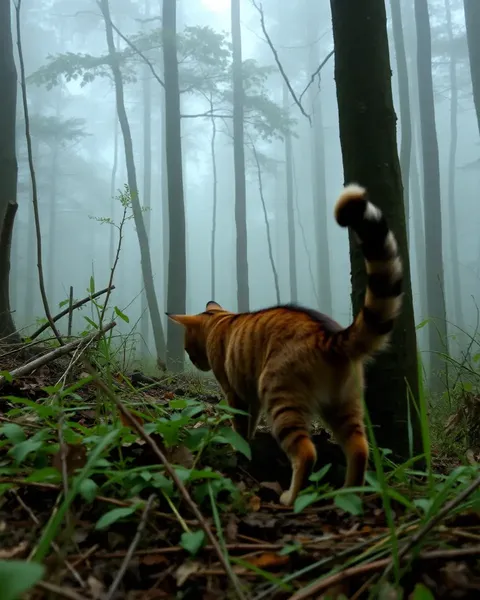 Curious Cat Explores Misty Forest for Prey