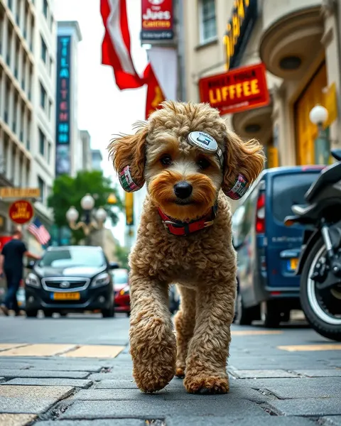 Curious Poodle Explores Bustling City Street