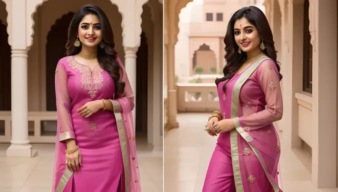 Curvy Indian Girl Flaunts Figure in Pink Salwar Kameez