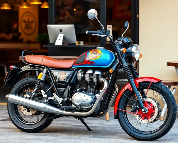 Customized Royal Enfield Motorcycle in Trendy Cafe