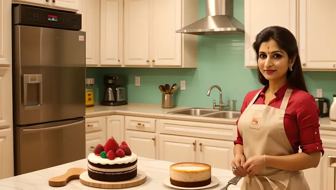 Cute Bhabhi Bakes Cake for Family Special Occasion