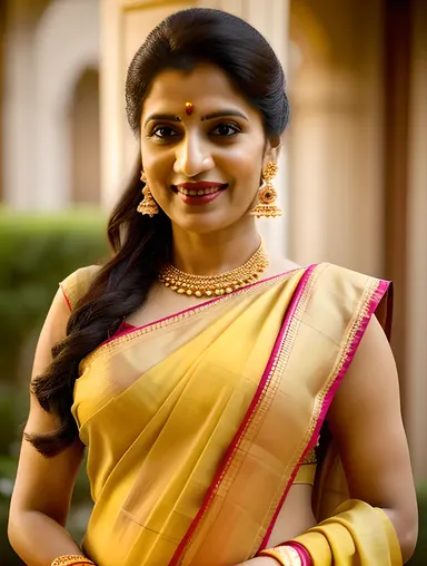 Cute Bhabhi in Bright Yellow Sari with Flowers