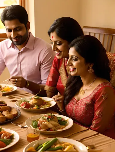 Cute Bhabhi with Family Sharing Meal and Laughter