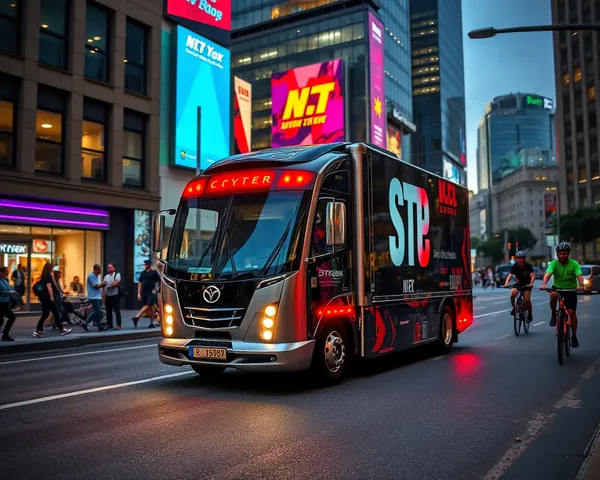 Cybertruck Drives Through City Streets with Neon Lights