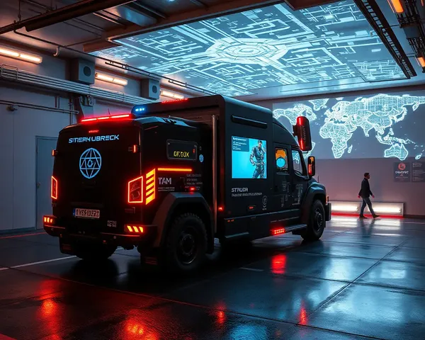 Cybertruck in Futuristic Underground Garage with Holograms