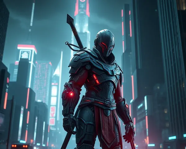 Cyborg Warrior in Futuristic Cityscape Wallpaper 4K