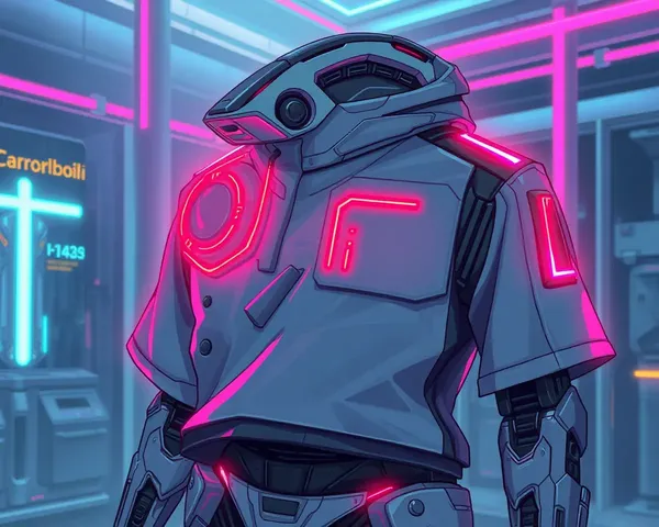 Cyborg Wearing Readymade Garment with Neon Sci-Fi Effect
